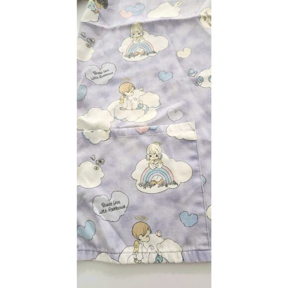 Nurse Vet Tech Dental Scrub V-Neck Top Precious Moments Lilac Purple Angels XL - Picture 8 of 11